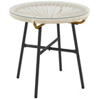 Round Rattan Side Table with Tempered Glass Top, Cream White