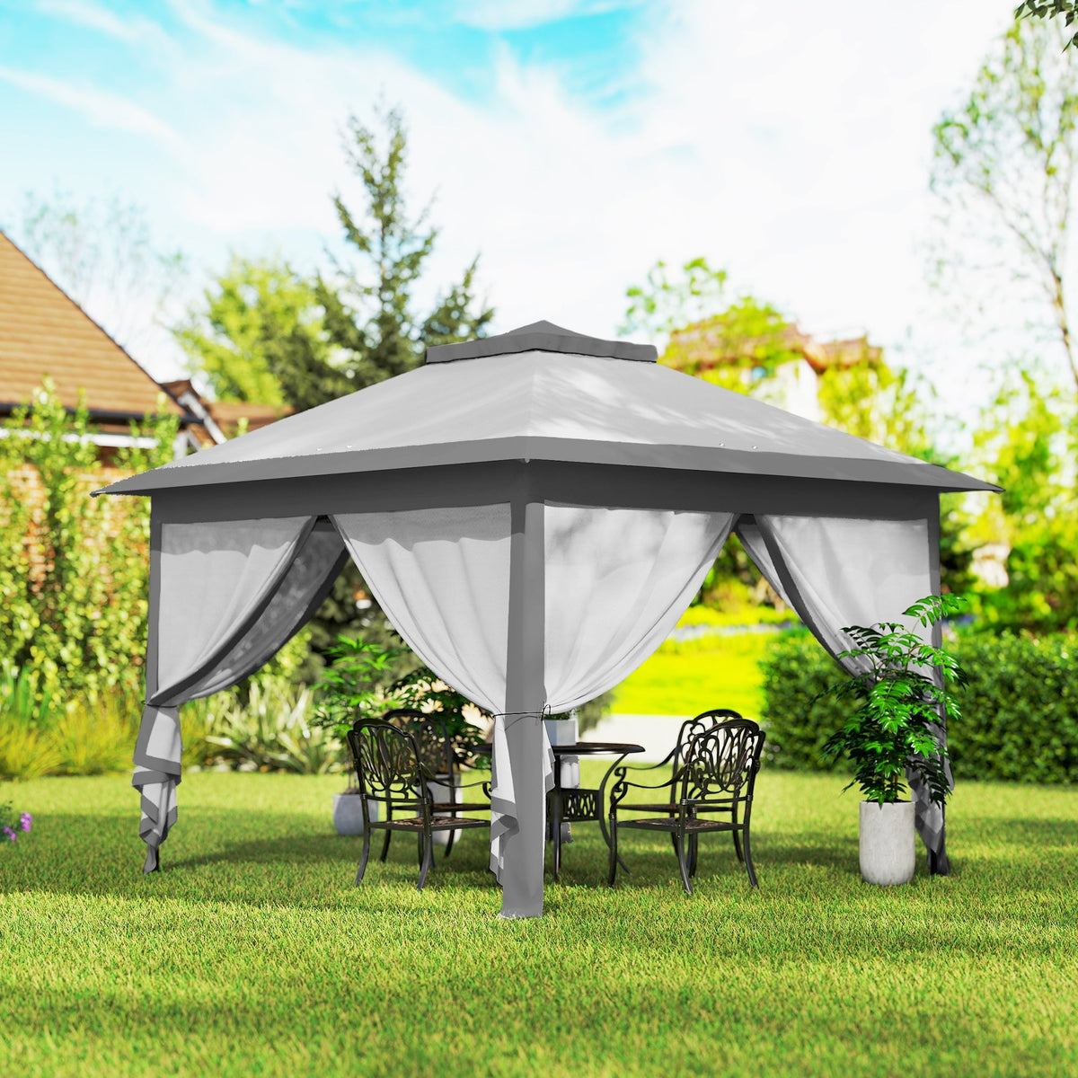 3.3 x 3.3m Pop Up Gazebo with Double Roof & Mesh Sidewalls, Grey