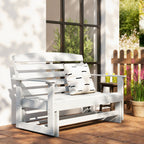 2-Person Outdoor Glider Bench w/ Slatted HDPE Frame for Backyard Garden Porch, Distressed White