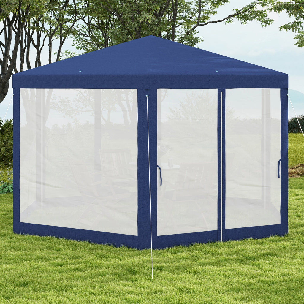 13' x 11' Hexagon Sun Shade Canopy with Protective Mesh Walls & Stakes, Blue