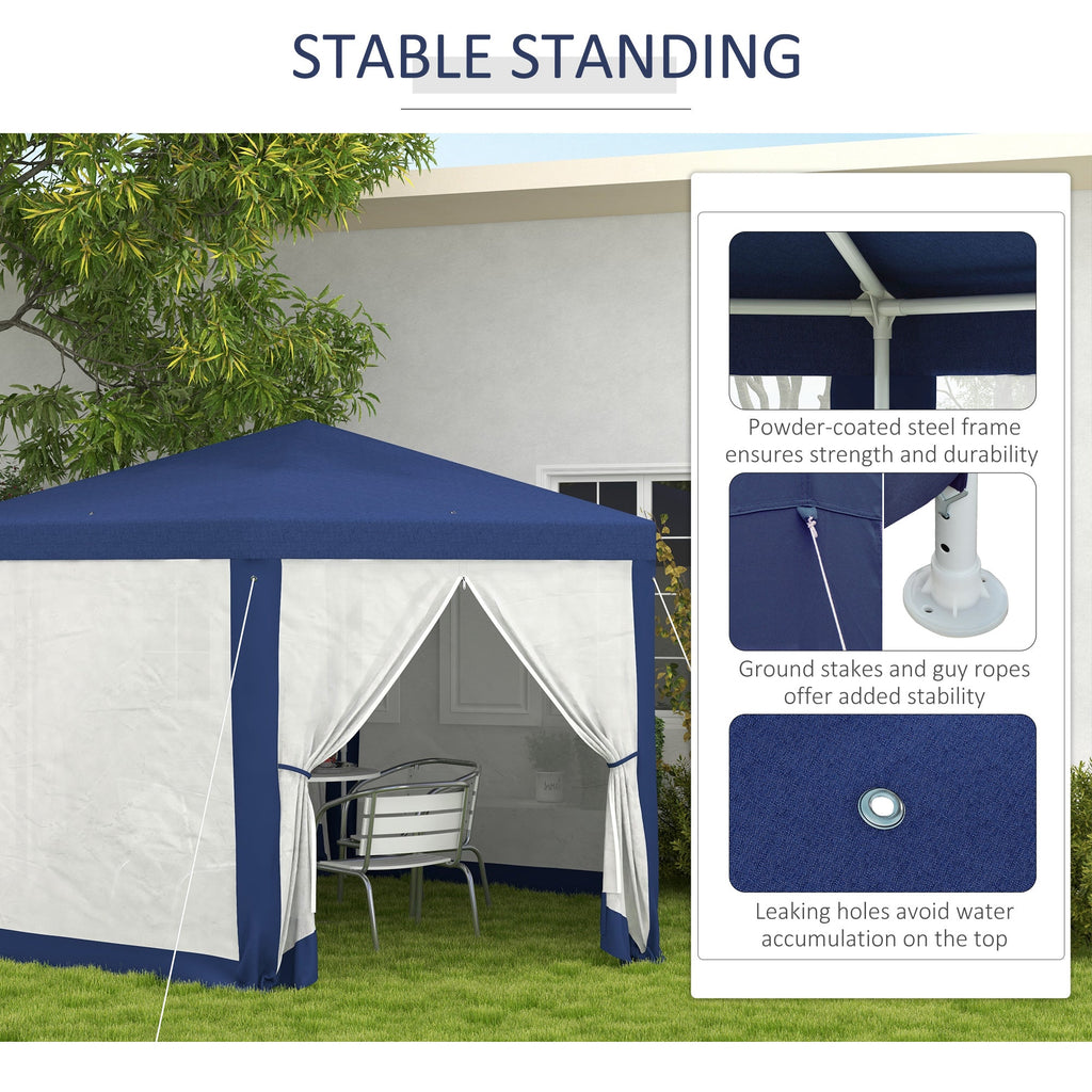 13' x 11' Hexagon Sun Shade Canopy with Protective Mesh Walls & Stakes, Blue