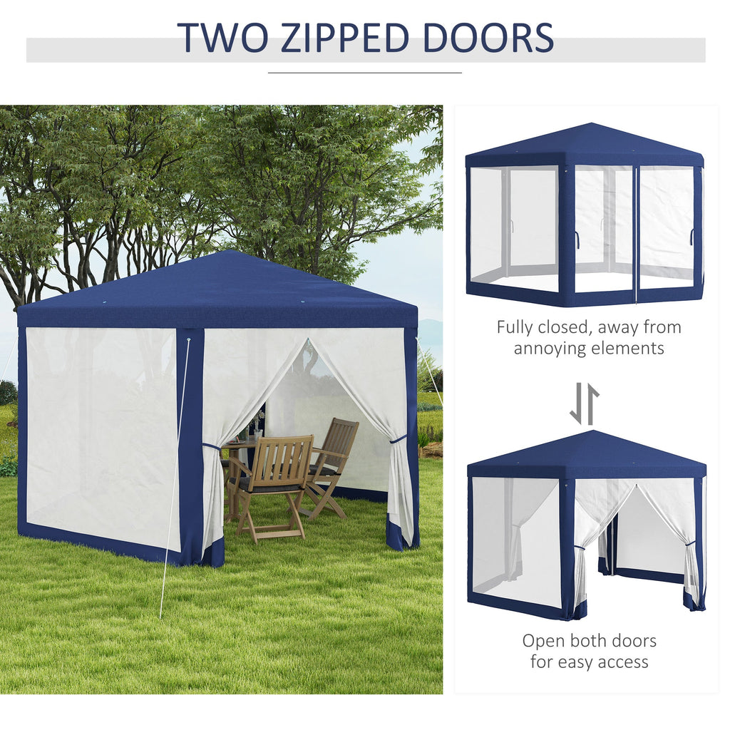 13' x 11' Hexagon Sun Shade Canopy with Protective Mesh Walls & Stakes, Blue
