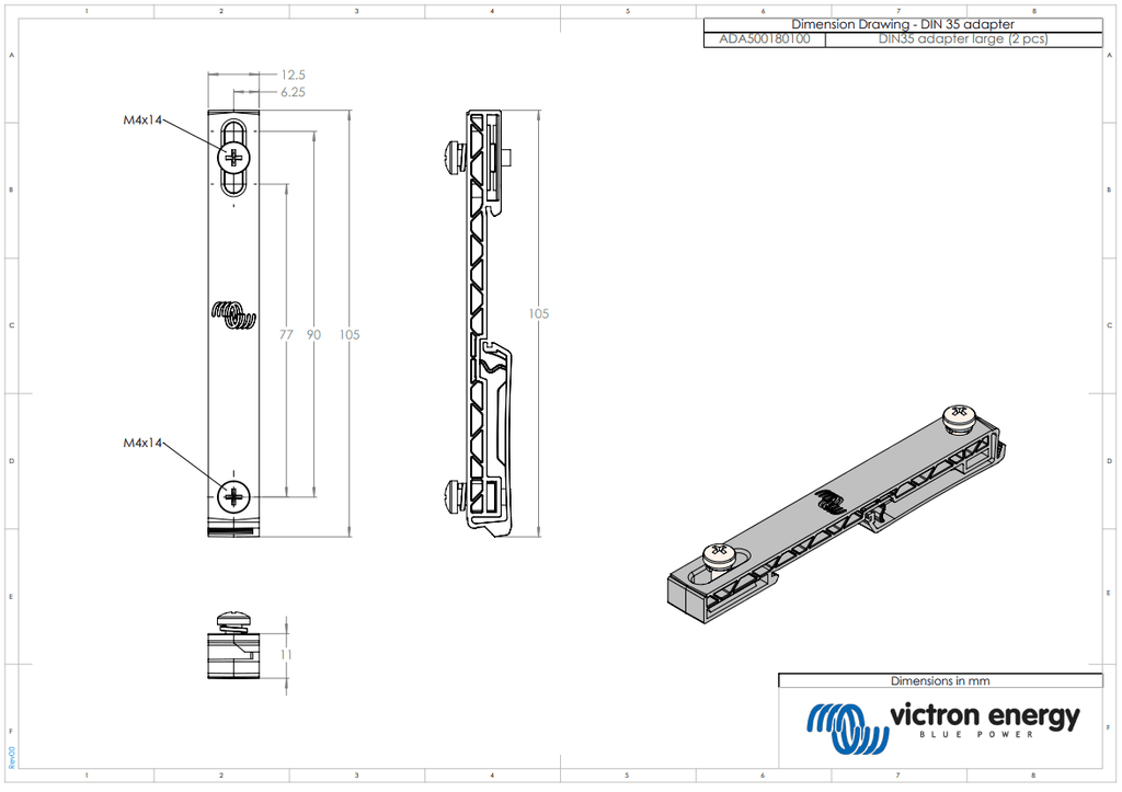 Victron Large DIN35 Adapters for Cerbo & 10-15A MPPTs