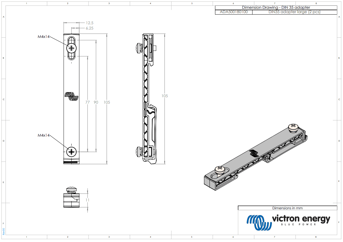 Victron Large DIN35 Adapters for Cerbo & 10-15A MPPTs