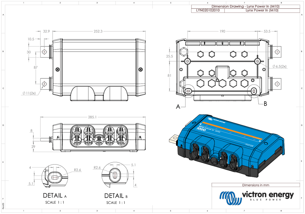 Victron 1000A Lynx Power In M10 Busbar
