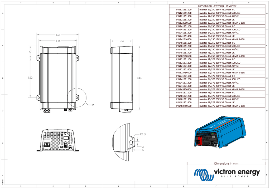 Victron 48V 250VA VE.Direct Phoenix 48/250 AU/NZ Inverter