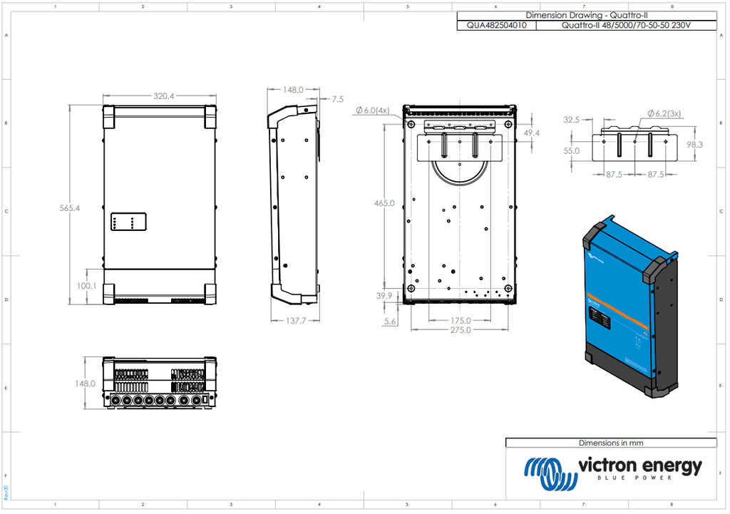 Victron 48V 5000VA Quattro-II 48/5000/70-50/50 Inverter/Charger