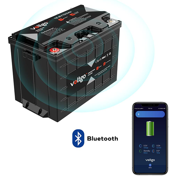 VoltGo Elite Series 12.8V 100Ah LiFePO₄ Battery With Bluetooth IP65 VLRV1280A