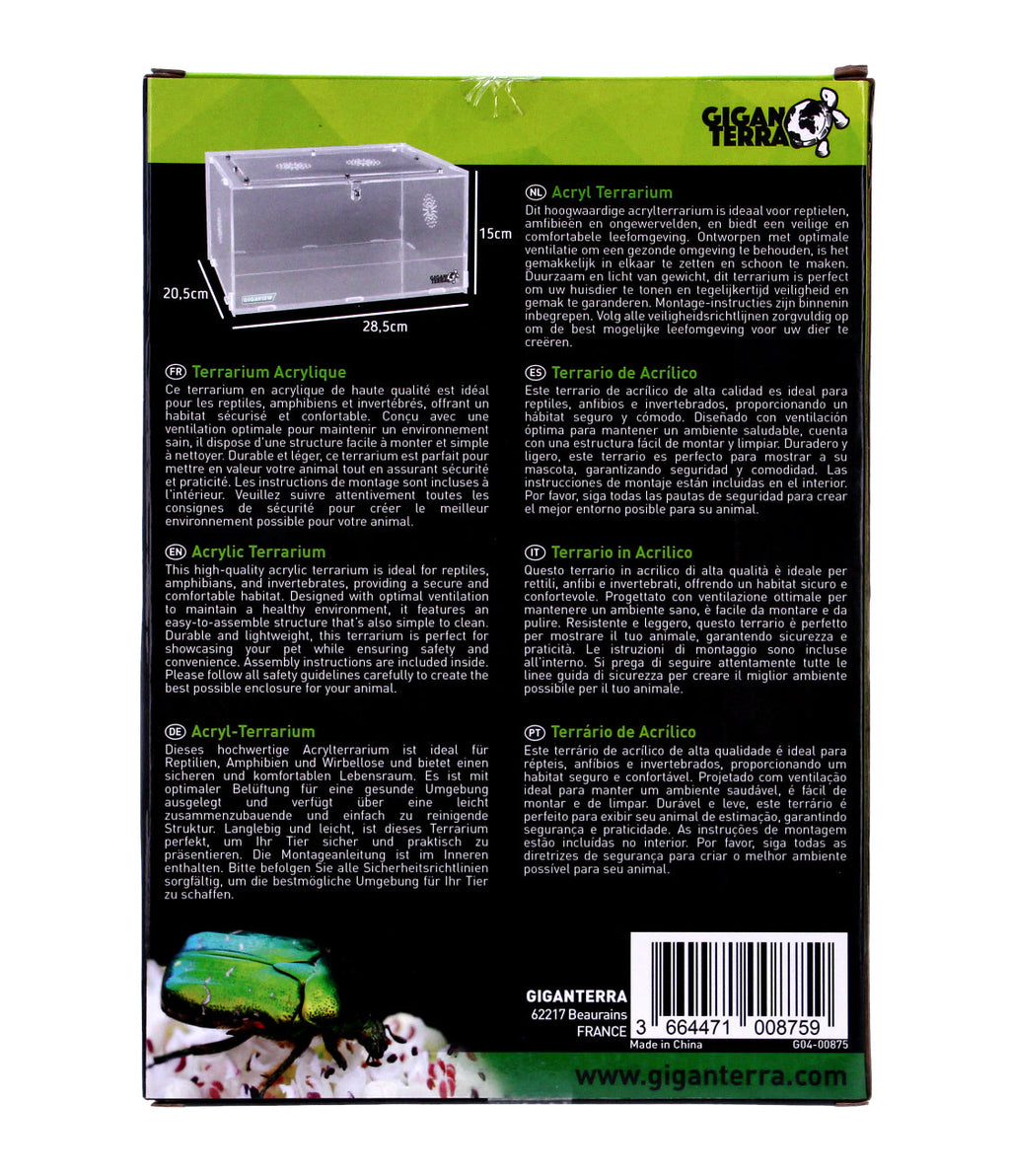 GIGANTERRA Easy Assemble Acrylic Clear Terrarium For Reptiles