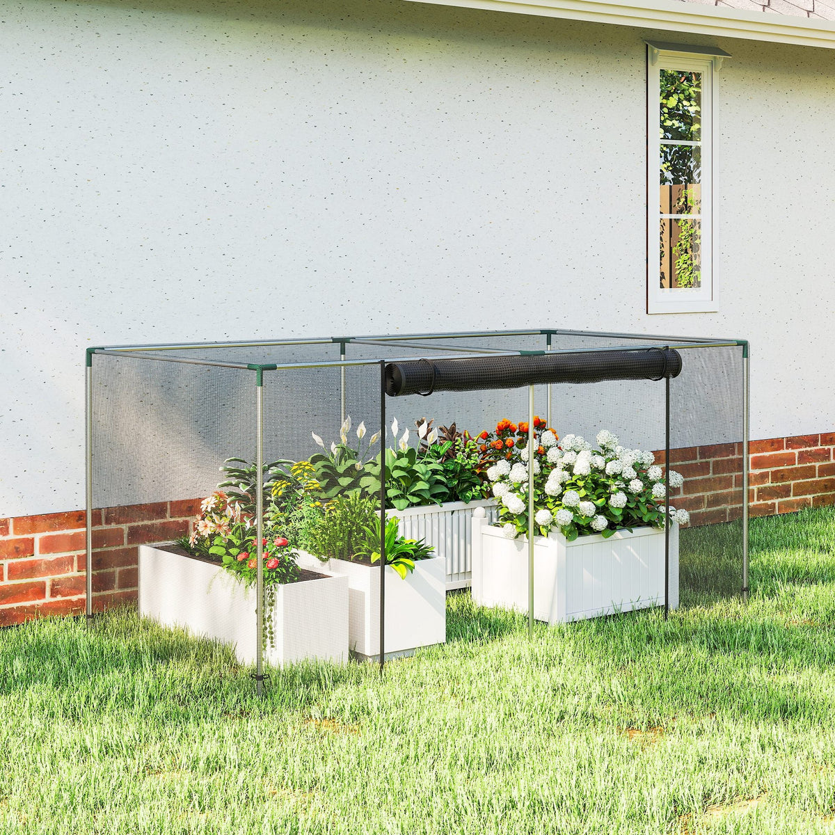 8' x 4' Crop Cage with Zippered Door and Steel Frame, Black