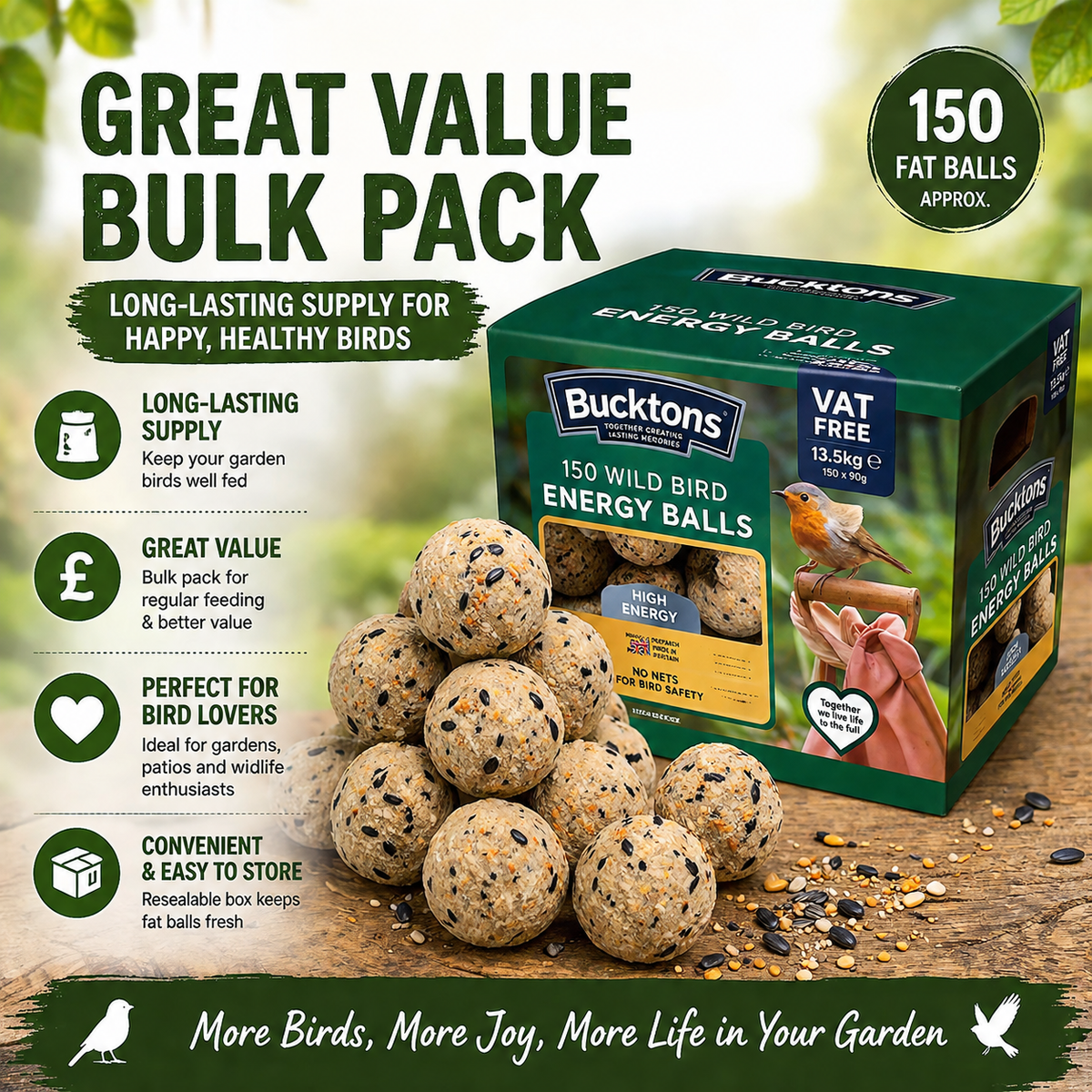Bucktons 150 Wild Bird Energy Balls 13.5kg