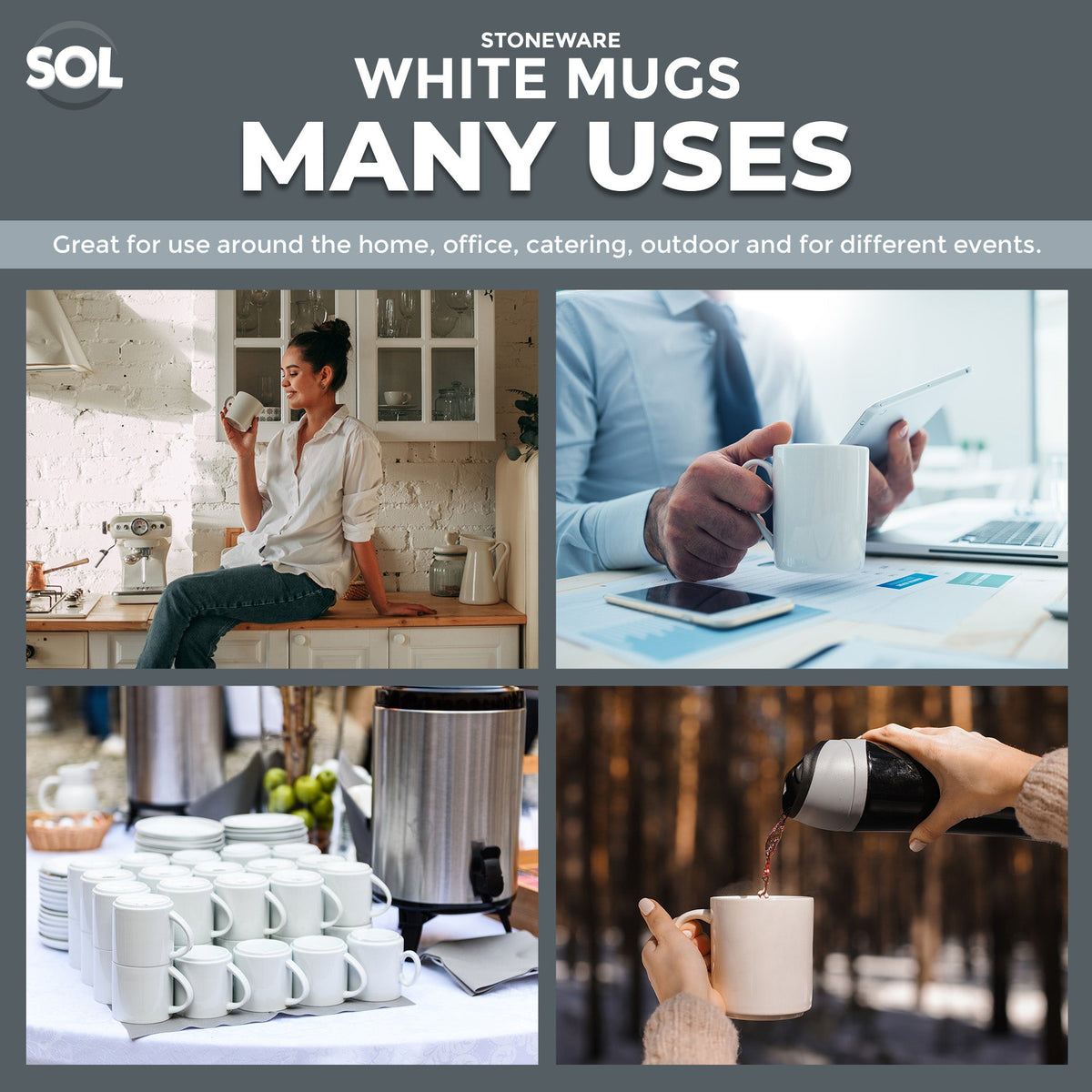 12-48 Plain White Mugs 330ml | Large Coffee & Tea Cups