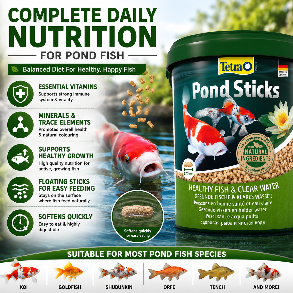 Tetra Pond Food Sticks 1200g + Nishikoi Feature Kit 16 Tablets Bundle