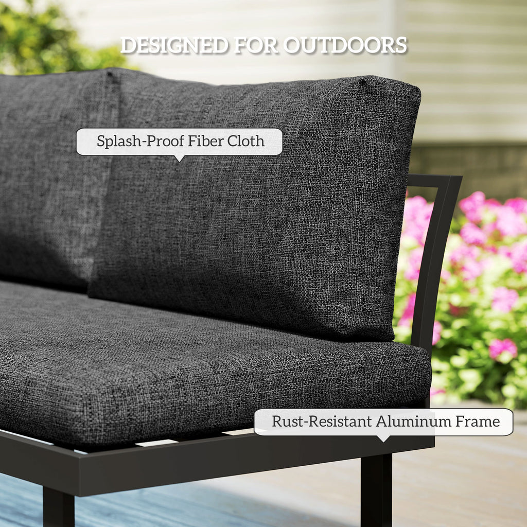 3PC Aluminum Corner Patio Furniture Set w/ 2 Loveseats & Wood-Plastic Coffee Table, Grey