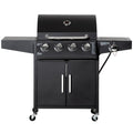 4 Burner Propane Gas Grill with Side Burner with Wheels & Storage Cabinet, 50,000 BTU, Black
