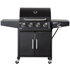 4 Burner Propane Gas Grill with Side Burner with Wheels & Storage Cabinet, 50,000 BTU, Black