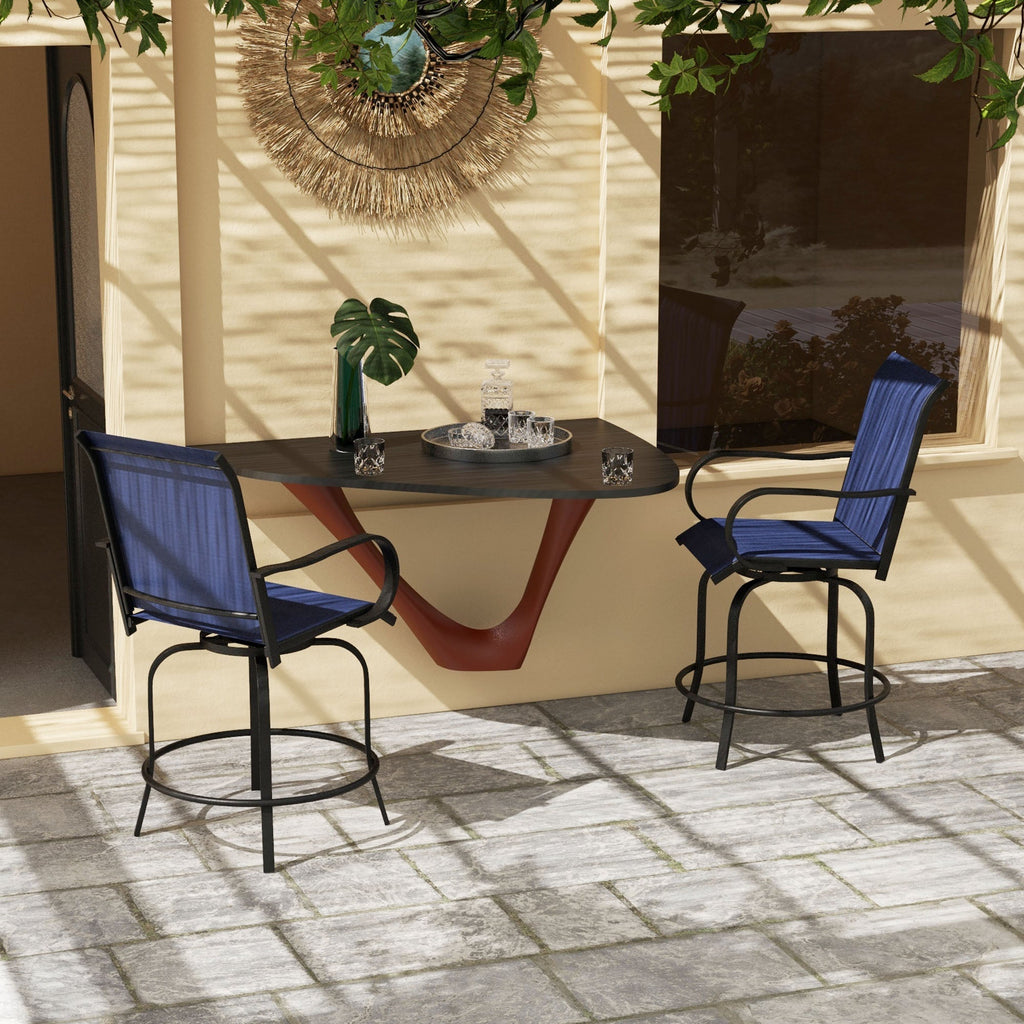 2-Piece Swivel Outdoor Bar Stools with Armrests, Navy Blue