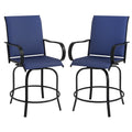 2-Piece Swivel Outdoor Bar Stools with Armrests, Navy Blue