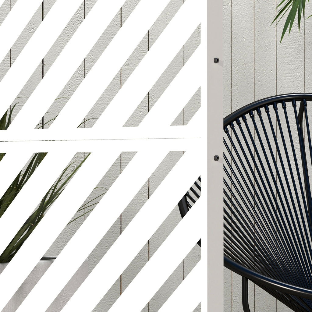 6.5FT Decorative Outdoor Divider, Metal Privacy Screen with Stand, Triangle Style, White