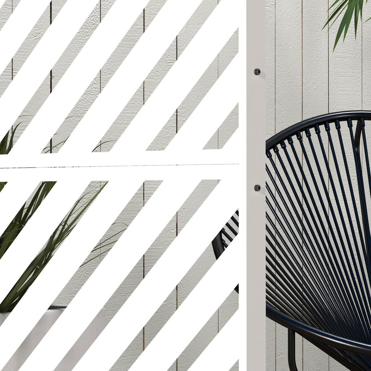 6.5FT Decorative Outdoor Divider, Metal Privacy Screen with Stand, Triangle Style, White