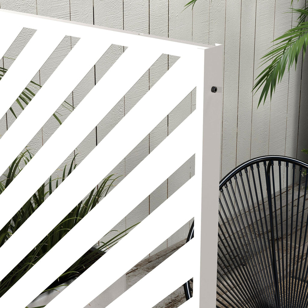 6.5FT Decorative Outdoor Divider, Metal Privacy Screen with Stand, Triangle Style, White