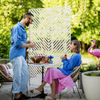 6.5FT Decorative Outdoor Divider, Metal Privacy Screen with Stand, Triangle Style, White