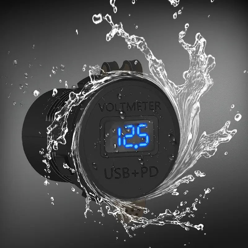 Exotronic Voltmeter, USB-C & USB QC3.0 Flush Mount Socket