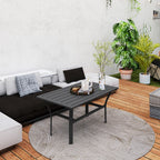 Outdoor Metal Coffee Table with Slatted Top, Black