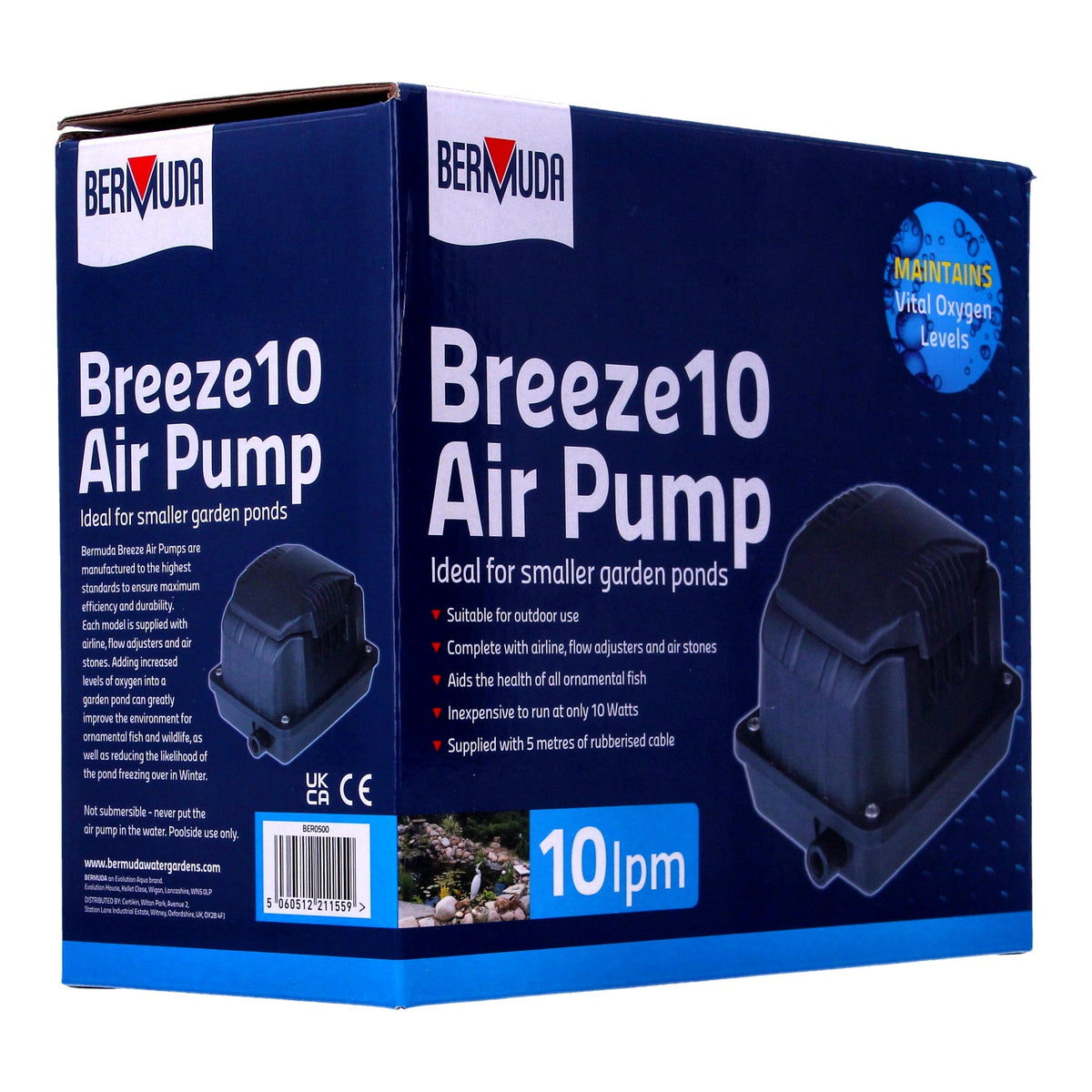 Bermuda Breeze Pond Air Pump 10-40L, Quiet & Efficient