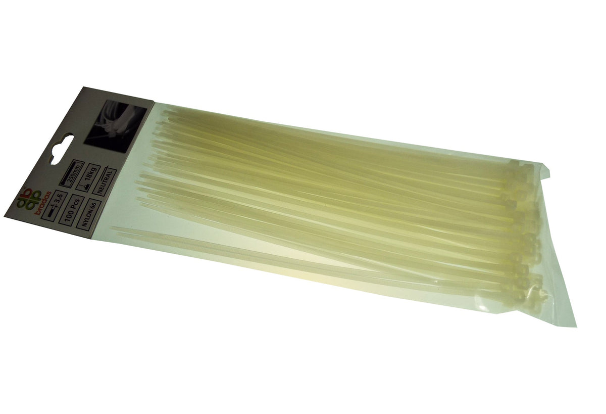 100 Cable Ties (3.6mm x 250mm) Neutral