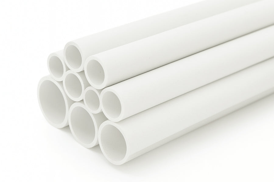 White Plastic Round Pipe Tube PVC - 1 m / 39.37 inch Length