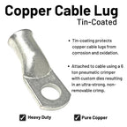 WindyNation 2/0 Gauge (AWG) Single Red Pure Copper Battery Cable Wire with Lug Connector Ring Terminals