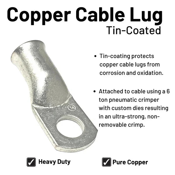 WindyNation 4/0 Gauge (AWG) Single Red Pure Copper Battery Cable Wire with Lug Connector Ring Terminals