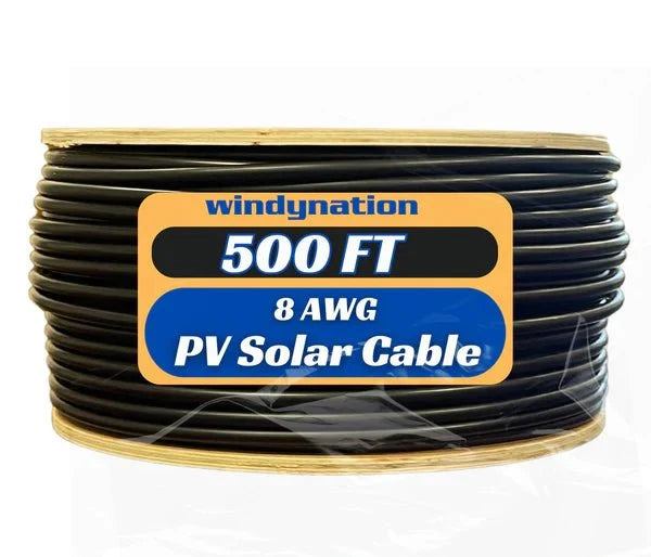 WindyNation 500 Foot Spool 8 Gauge 8 AWG Black Pure Copper Solar Panel Extension Cable Wire - Off Grid Stores
