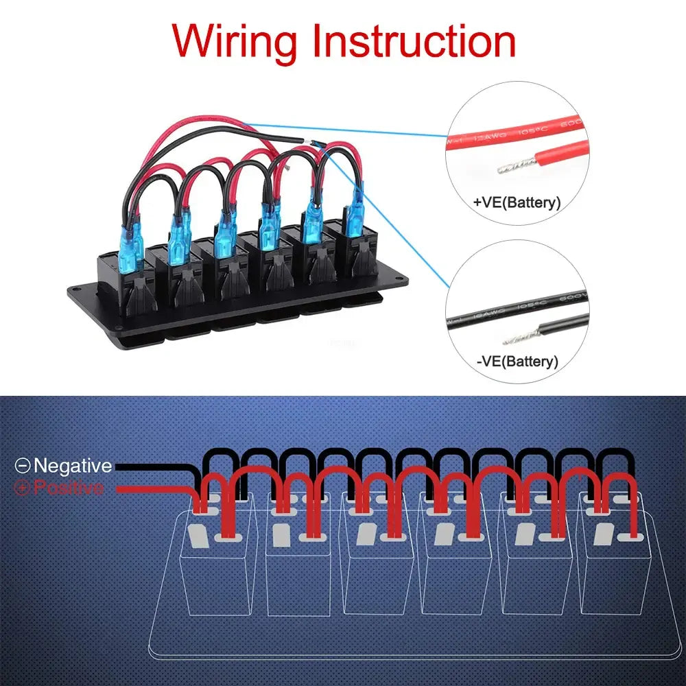 Exotronic 12/24V 6x LED Rocker Marine Switch Panel