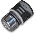 Female Hose Connector With Stop, 1/2" or 5/8" Hose, Grey