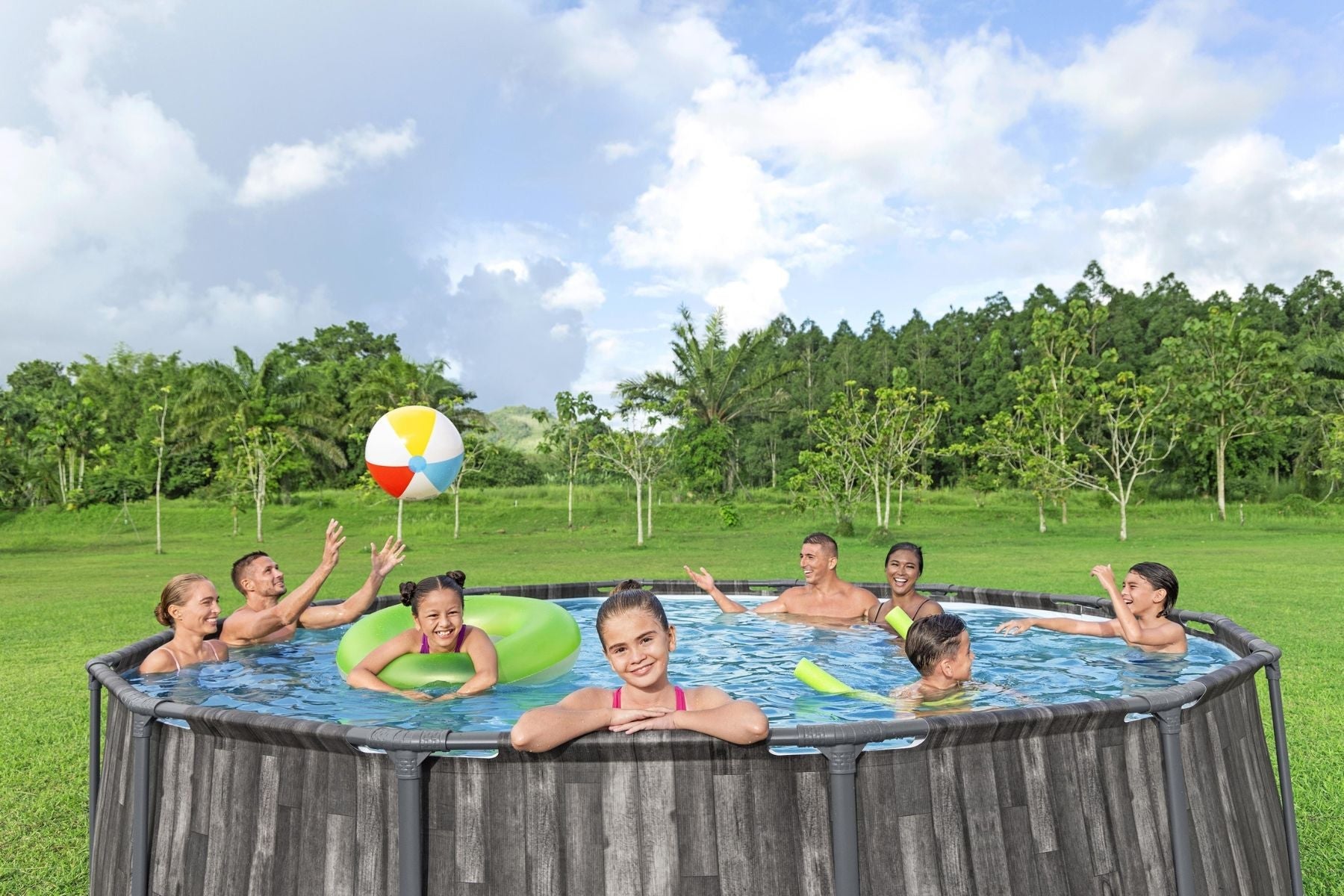 14ft x 42in Wood Print Round Steel Pro Max Above Ground Pool Set