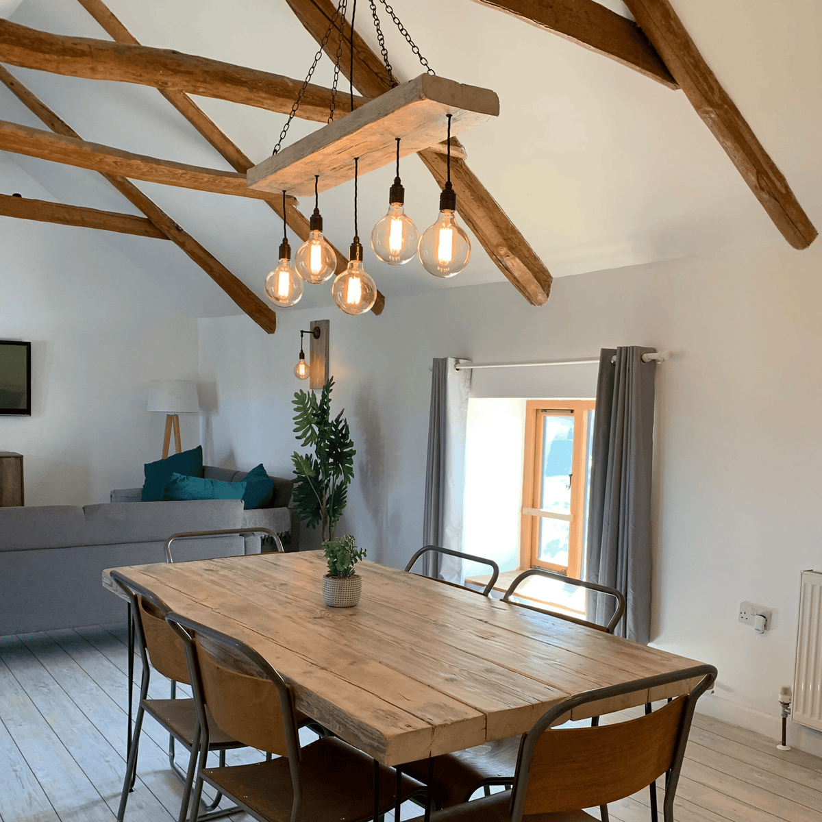 Wooden Beam Chandelier - Norwegian Spruce Cluster Pendant Light