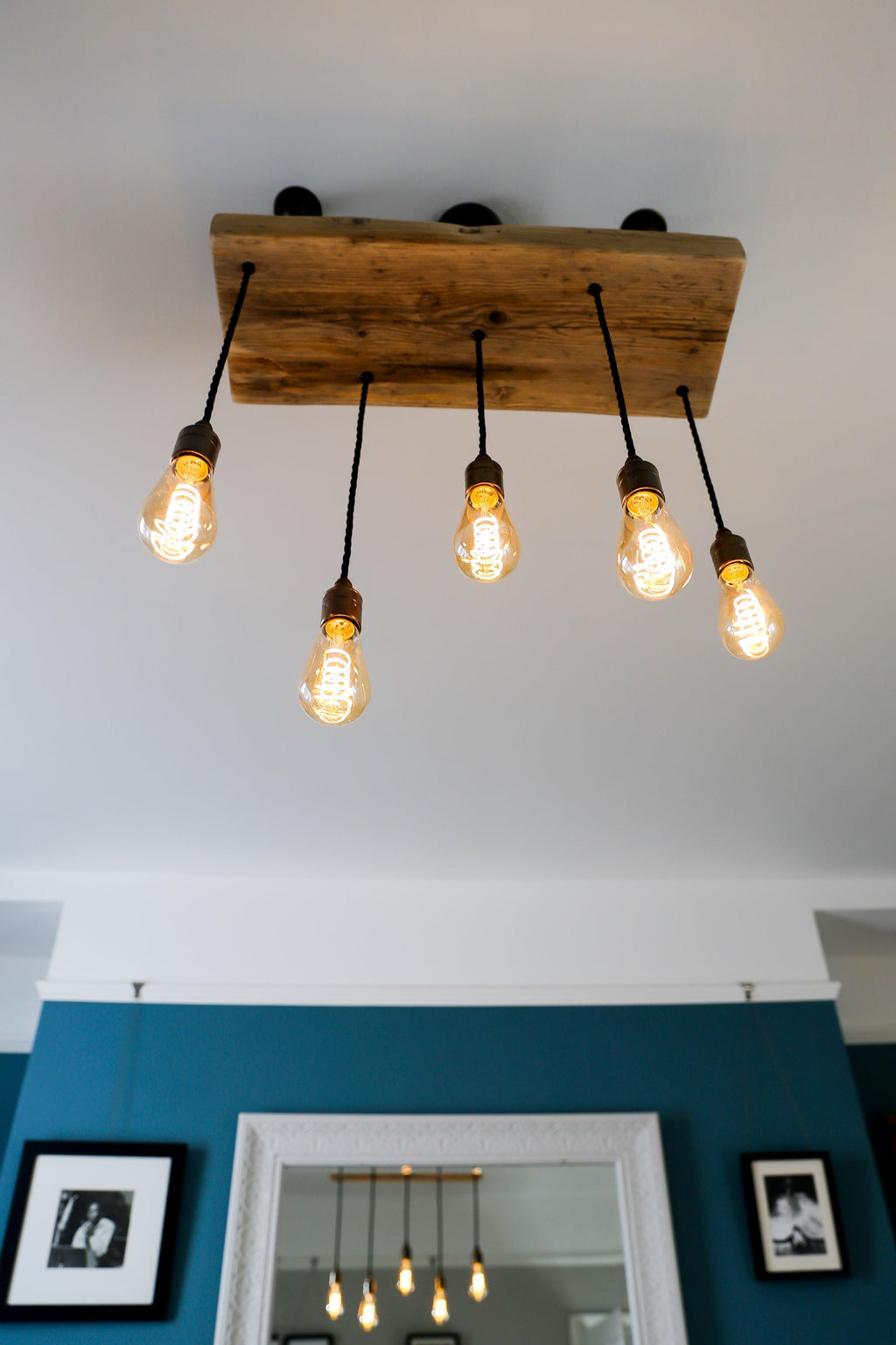 Wooden Beam Cluster Pendant Light | Reclaimed Kitchen Island & Dining Lighting UK