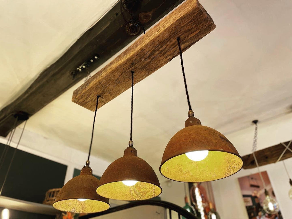 Oak Beam Chandelier with Industrial Shades | Kitchen Island & Task Lighting UK