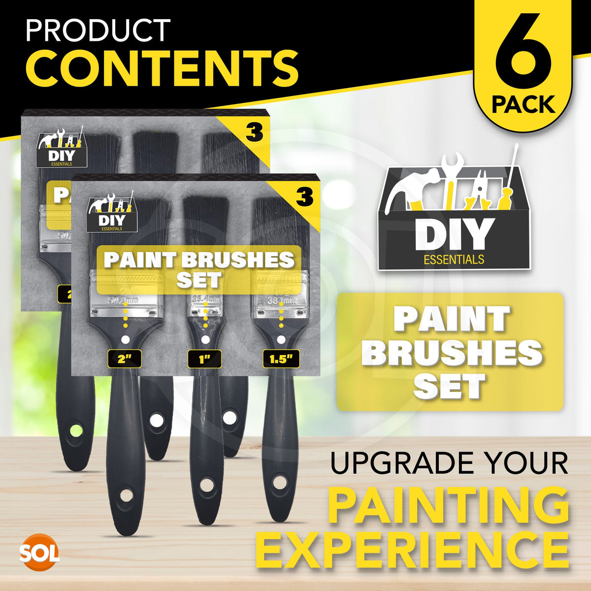 Paint Brush Set | Fine Bristle Decorating Brushes | 6 Pack