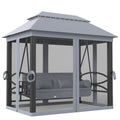 3-Seat Patio Swing Chair with Mesh Sidewalls, Gray