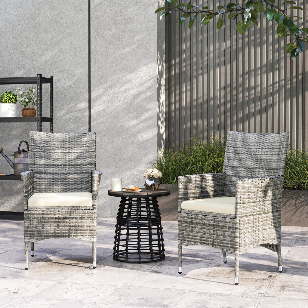2 Piece PE Rattan Dining Chair Set with Cushions & High Back, Mixed Grey