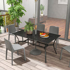 59" x 35.5" Rectangular Outdoor Dining Table for 6 with Umbrella Hole, Black