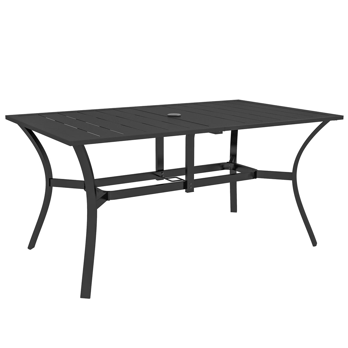 59" x 35.5" Rectangular Outdoor Dining Table for 6 with Umbrella Hole, Black
