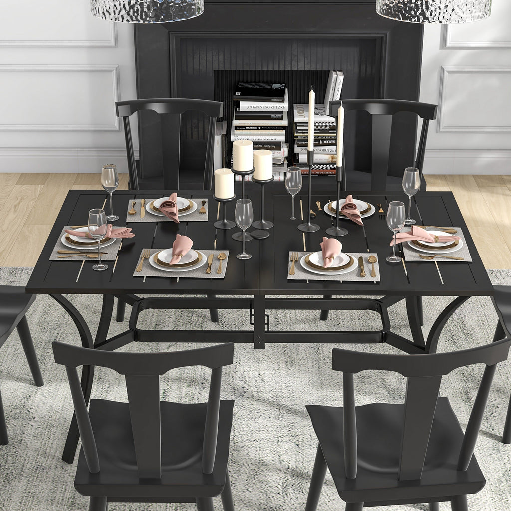 59" x 35.5" Rectangular Outdoor Dining Table for 6 with Umbrella Hole, Black