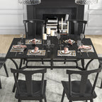 59" x 35.5" Rectangular Outdoor Dining Table for 6 with Umbrella Hole, Black