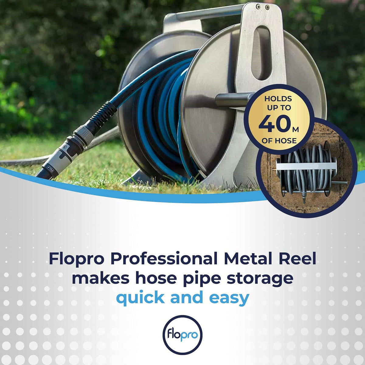 FloPro Stainless Steel Hose Reel 45m Capacity