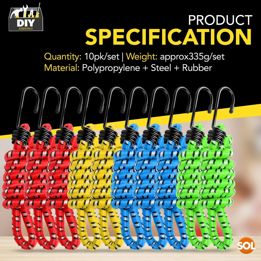 Heavy Duty Bungee Cords 40cmÐ1M | Luggage Straps Hooks | 10 Pack