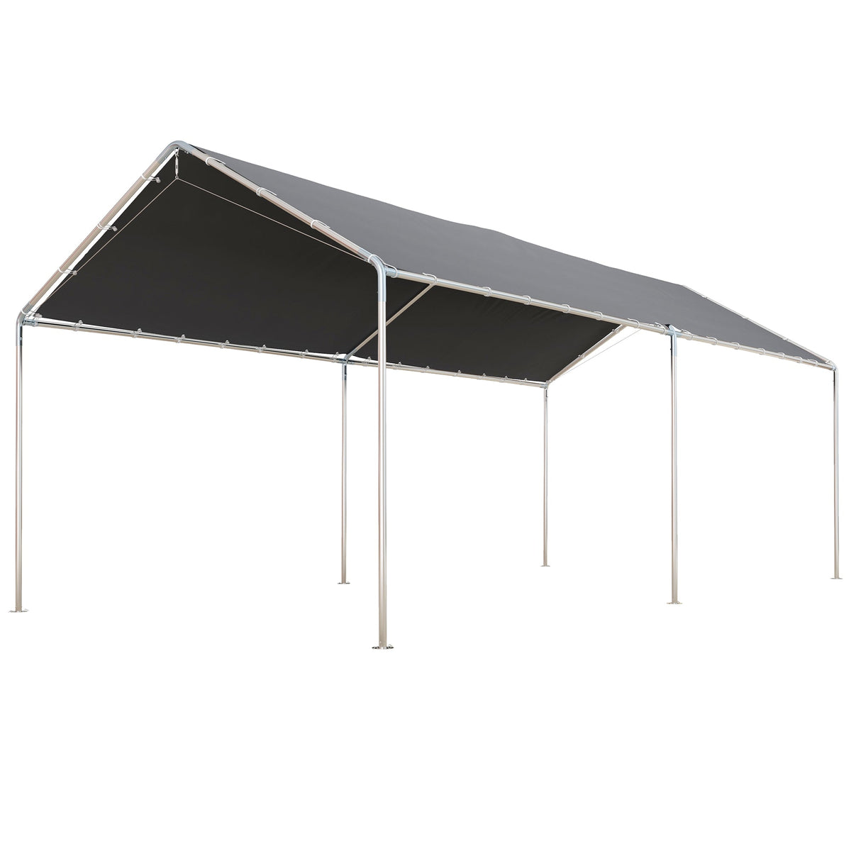 10' x 20' Heavy Duty Galvanized Steel Carport w/ Anchor Kit & 3 Reinforced Cables, Gray